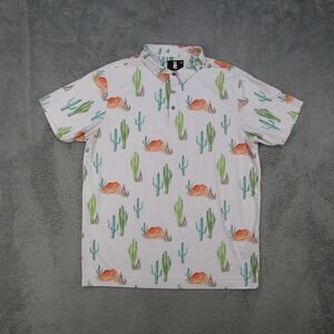Raised By Coyotes Golf Polo Mens XL White Saguaro Cactus Coyote Desert Print